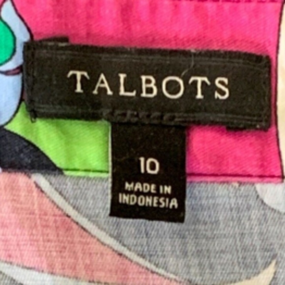 Talbots Colorful Floral BOHO Band Collar Single Button Blouse Sz 10 #247C - Picture 5 of 6